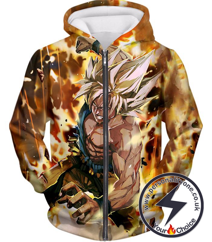 Dragon Ball Super Amazing Goku Super Saiyan 2 Cool Action Anime Zip Up Hoodie